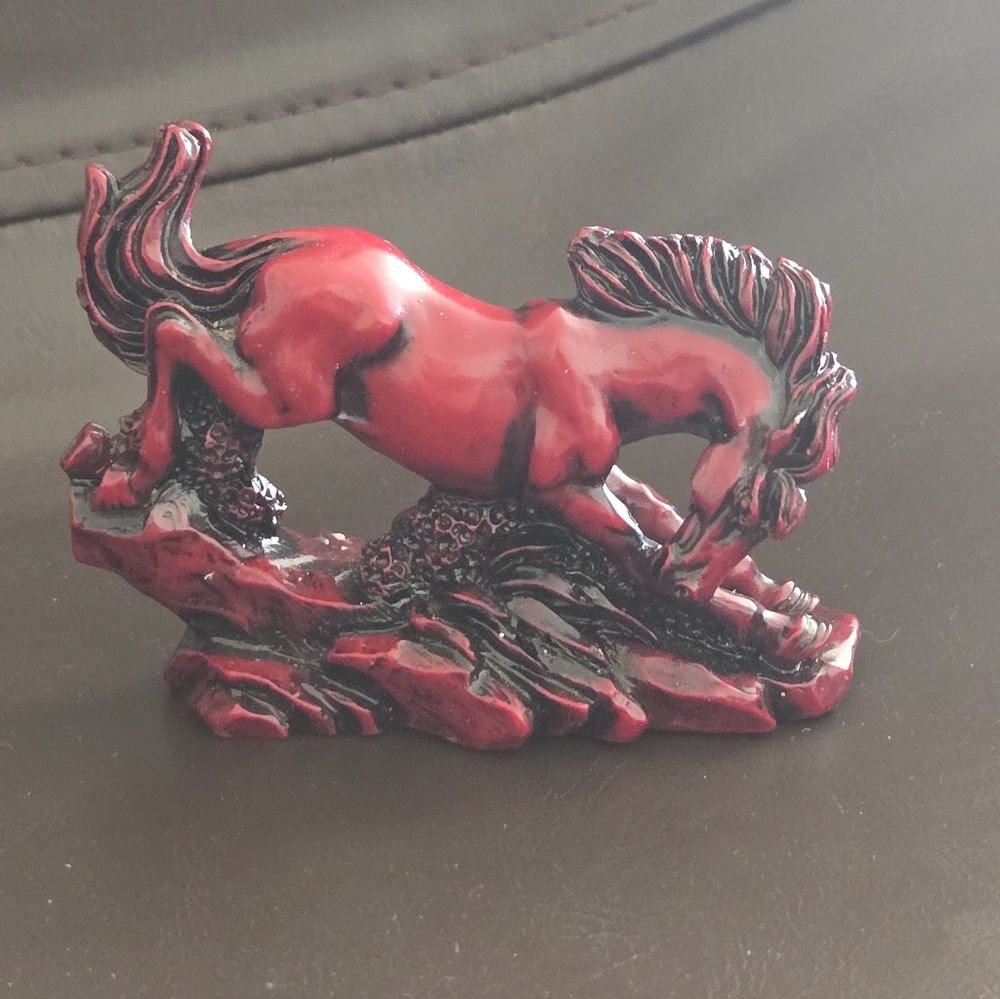 Year of the Horse Galloping Stallion Figurine | Feng Shui Red Resin Miniature